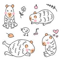 scarabocchio kawaii capibara collezione nel gratuito mano disegnato stile. Perfetto per tee, adesivi, manifesto, carta. vettore