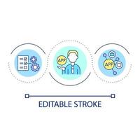App per attività commerciale comunicazione e pianificazione ciclo continuo concetto icona. digitale aziendale Rete. tecnologia astratto idea magro linea illustrazione. isolato schema disegno. modificabile ictus vettore
