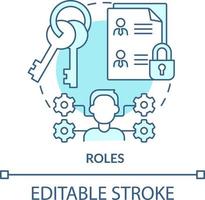 ruoli turchese concetto icona. identità gestione capacità astratto idea magro linea illustrazione. concesso autorizzazioni. isolato schema disegno. modificabile ictus vettore