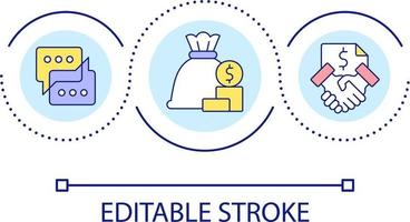 affare spese ciclo continuo concetto icona. acquisto risorse. attività commerciale consolidamento. integrazione e associazione astratto idea magro linea illustrazione. isolato schema disegno. modificabile ictus vettore