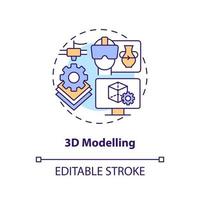 3d modellazione concetto icona. virtuale proprietà generazione. metaverso tecnologia astratto idea magro linea illustrazione. isolato schema disegno. modificabile ictus vettore