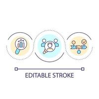 bersaglio pubblico ricerca ciclo continuo concetto icona. analizzando statistico dati. digitale marketing astratto idea magro linea illustrazione. isolato schema disegno. modificabile ictus vettore