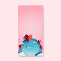 3d rendere, rosso carta tagliare cuore forme con blu il giro forma, nuvole su pastello rosa sfondo e copia spazio per amore o San Valentino concetto vettore