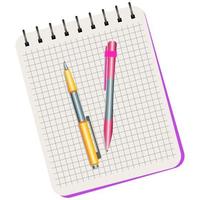 taccuino, giallo penna e rosa penna su un' bianca sfondo vettore