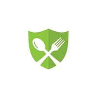 salutare cibo logo. concetto logo, con il simbolo di un' cucchiaio, forchetta e foglia. può essere per ristoranti, salutare cibo prodotti, sito web loghi per cibo consulenti vettore