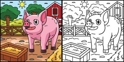 illustrazione colorata della pagina di colorazione del maiale vettore