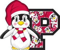 p è per pinguino nel Santa cappello alfabeto apprendimento educativo illustrazione vettore