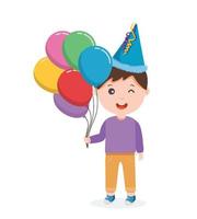 bambini con colorato palloncini festeggiare un' compleanno festa vettore illustrazione