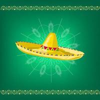 giallo messicano sombrero con colorato ornamento su verde, isolato vettore grafica
