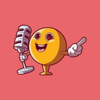 un emoji personaggio Tenere un' Podcast microfono vettore illustrazione. comunicazione, Tech design concetto.