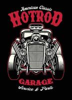 Vintage ▾ camicia design di hotrod auto con grande motore vettore