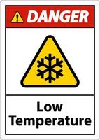Pericolo Basso temperatura simbolo e testo sicurezza cartello. vettore