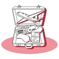 isolato valigia con diverso viaggio accessorio elementi vettore illustrazione