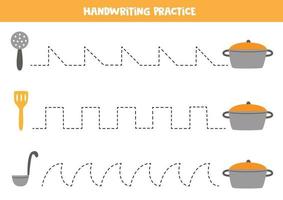 tracciare linee con utensili da cucina. Pratica di scrittura. vettore