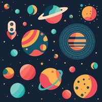 colorato pianeti nel un' buio spazio vettore