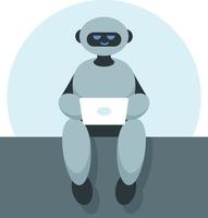 umanoide robot utilizzando computer il computer portatile vettore