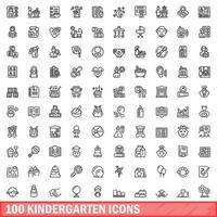 100 icone di scuola materna, struttura di stile vettore