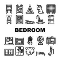 Camera da letto camera ragazzo interno icone impostato vettore