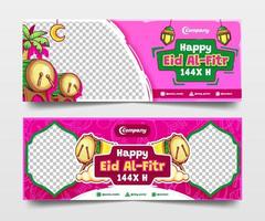 rosa eid al-Fitr banner con mano disegnato cimici illustrazione vettore