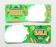 verde Ramadan vendita banner con mano disegnato Ketupat illustrazione vettore
