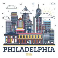 schema Filadelfia Pennsylvania città orizzonte con moderno colorato edifici isolato su bianca. Filadelfia Stati Uniti d'America paesaggio urbano con punti di riferimento. vettore