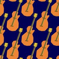 senza soluzione di continuità modello con illustrazione di musicale strumento elettrico chitarra nel taglio stile arancia colore su blu sfondo vettore