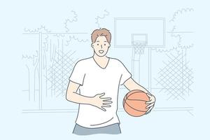uomo giocando pallacanestro concetto vettore