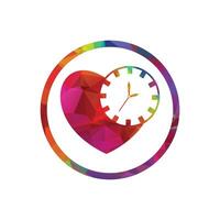 orologio e cuore vettore logo design modello. tempo e orologio icona.