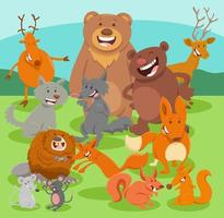 gruppo di personaggi di animali selvatici del fumetto felice vettore
