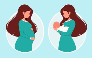 gestante. donna con neonato. gravidanza, concetto di maternità. illustrazione vettoriale. vettore