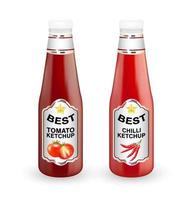 vera bottiglia di ketchup pomodoro e peperoncino su uno sfondo bianco vettore