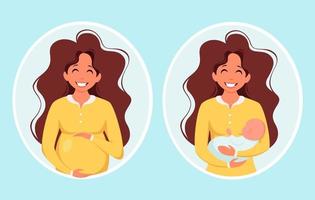 gestante. donna con neonato. gravidanza, concetto di maternità. illustrazione vettoriale. vettore