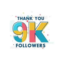 grazie celebrazione 9k follower, biglietto di auguri per 9000 follower sociali. vettore
