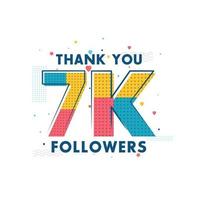 grazie celebrazione 7k follower, biglietto di auguri per 7000 follower sociali. vettore