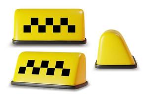 3d Taxi checker giallo cartello impostato plastilina cartone animato stile. vettore