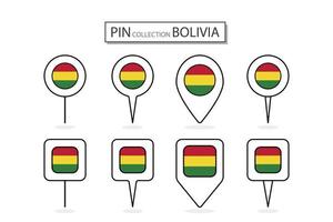 impostato di piatto perno Bolivia bandiera icona nel diverso forme piatto perno icona illustrazione design. vettore