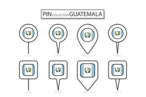 impostato di piatto perno Guatemala bandiera icona nel diverso forme piatto perno icona illustrazione design. vettore