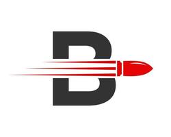 lettera B tiro proiettile logo con concetto arma per sicurezza e protezione simbolo vettore