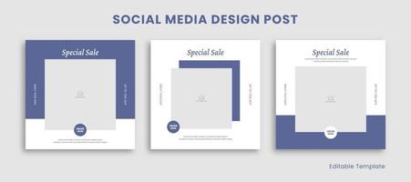 impostato di 3 modificabile modello sociale media design inviare con rettangolo telaio e blu tema. adatto per inviare, vendita striscione, promozione, Annunci, pubblicità, moda, bellezza, mobilia vettore