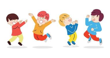 impostato carino poco bambini salto contento festeggiare posa espressione. cartone animato mano disegnato personaggio vettore isolato su bianca sfondo.