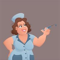 allegro infermiera dà tiro o vaccinazione. carino pediatra medico nel un' blu accappatoio e con siringa. cartone animato vettore illustrazione.