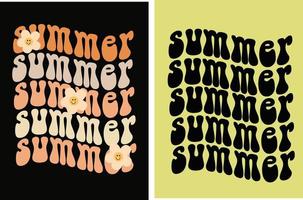 estate retrò Groovy maglietta design per carta, manifesto, coperchio, felpe con cappuccio, felpe, tazza, etichetta, parete stuoia, eccetera. vettore