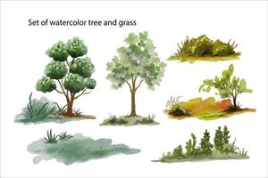 un' impostato acquerello illustrazione di alberi e erbe vettore