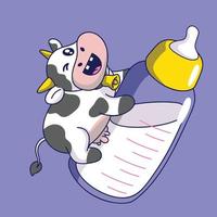 carino cartone animato mucca con latte bottiglia. vettore illustrazione di un' mucca con latte bottiglia.