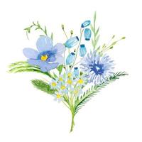 mazzi di fiori con prato blu fiori e le foglie. acquerello vettore