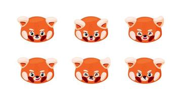 rosso panda emozioni. sorridente, felice, triste, arrabbiato, cattivo e altro rosso panda espressioni. vettore illustrazione nel cartone animato stile