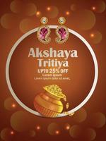 biglietto di auguri per la celebrazione di akshaya tritiya con creativo portamonete d'oro e orecchini d'oro vettore