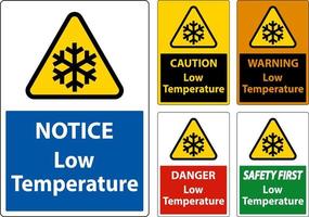 attenzione Basso temperatura simbolo e testo sicurezza cartello. vettore