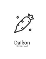 coreano cibo daikon cartello magro linea icona emblema concetto. vettore