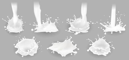 schizzi, gocce e macchie di latte. illustrazione vettoriale. vettore
